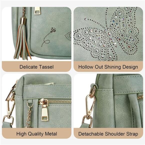 Crossbody Bags Trendy Vegan Leather Mint Green - Picture 4 of 6